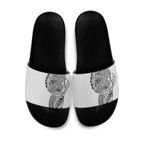 Hawaiian Traditional Tattoos Slide Sandals Kakau Tribal Tropical Plant Motif White Color