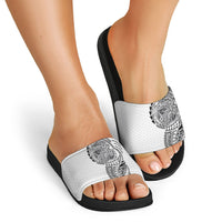 Hawaiian Traditional Tattoos Slide Sandals Kakau Tribal Tropical Plant Motif White Color