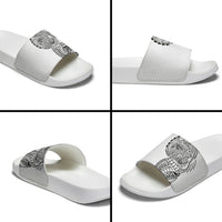 Hawaiian Traditional Tattoos Slide Sandals Kakau Tribal Tropical Plant Motif White Color
