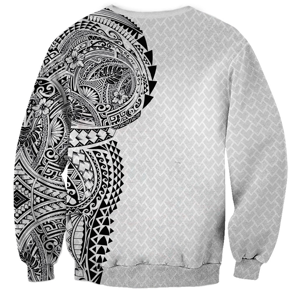 Hawaiian Traditional Tattoos Sweatshirt Kakau Tribal Tropical Plant Motif White Color