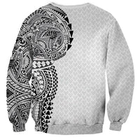Hawaiian Traditional Tattoos Sweatshirt Kakau Tribal Tropical Plant Motif White Color