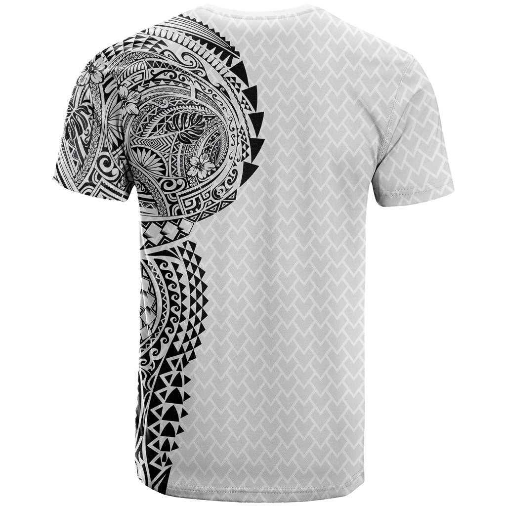 Hawaiian Traditional Tattoos T Shirt Kakau Tribal Tropical Plant Motif White Color