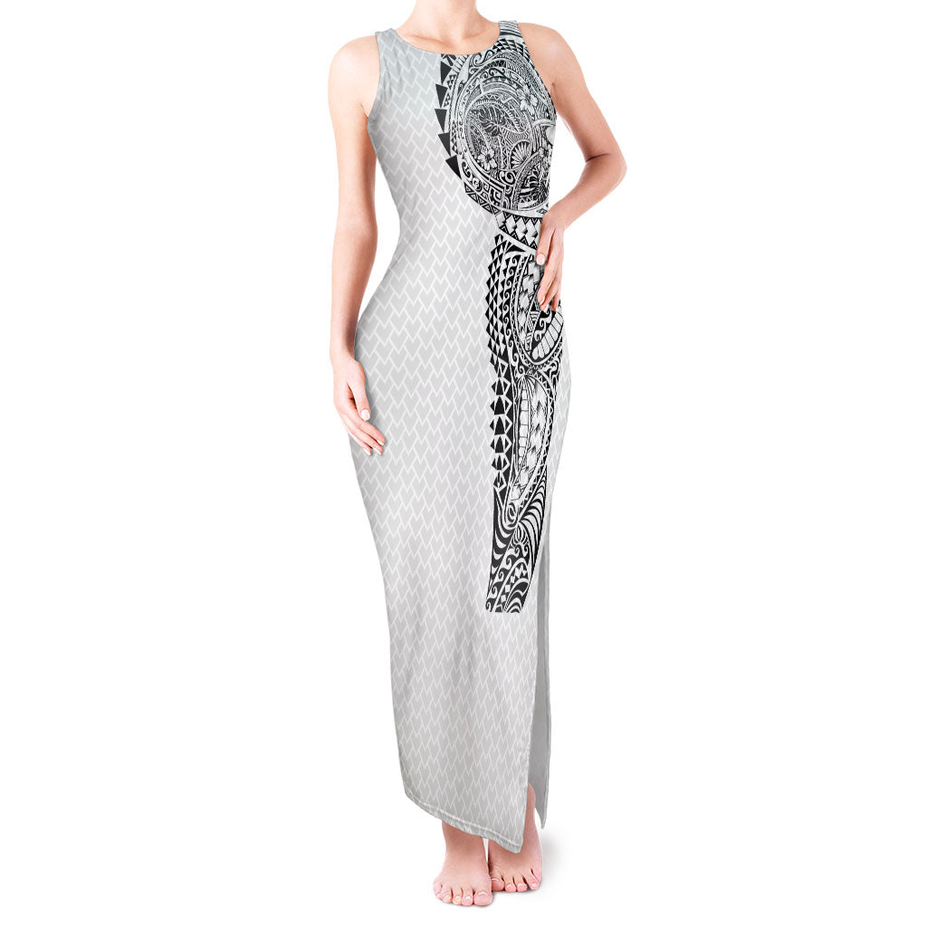 Hawaiian Traditional Tattoos Tank Maxi Dress Kakau Tribal Tropical Plant Motif White Color LT03 Women White - Polynesian Pride