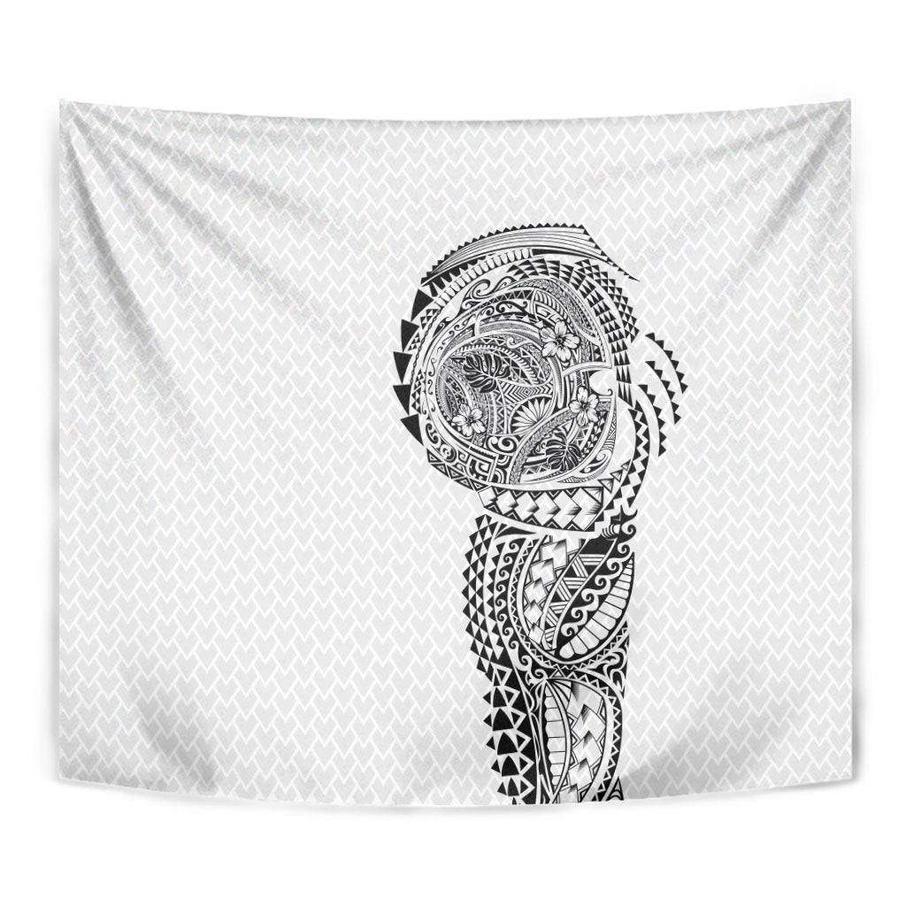 Hawaiian Traditional Tattoos Tapestry Kakau Tribal Tropical Plant Motif White Color