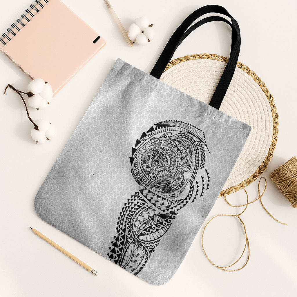 Hawaiian Traditional Tattoos Tote Bag Kakau Tribal Tropical Plant Motif White Color