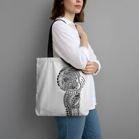 Hawaiian Traditional Tattoos Tote Bag Kakau Tribal Tropical Plant Motif White Color