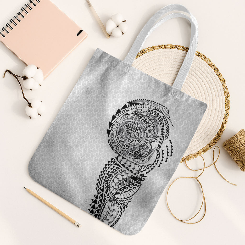 Hawaiian Traditional Tattoos Tote Bag Kakau Tribal Tropical Plant Motif White Color