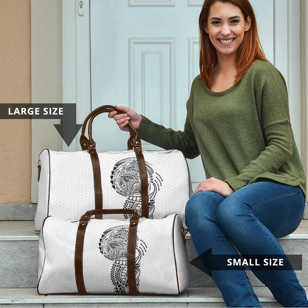 Hawaiian Traditional Tattoos Travel Bag Kakau Tribal Tropical Plant Motif White Color