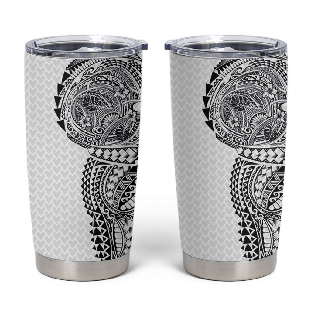 Hawaiian Traditional Tattoos Tumbler Cup Kakau Tribal Tropical Plant Motif White Color