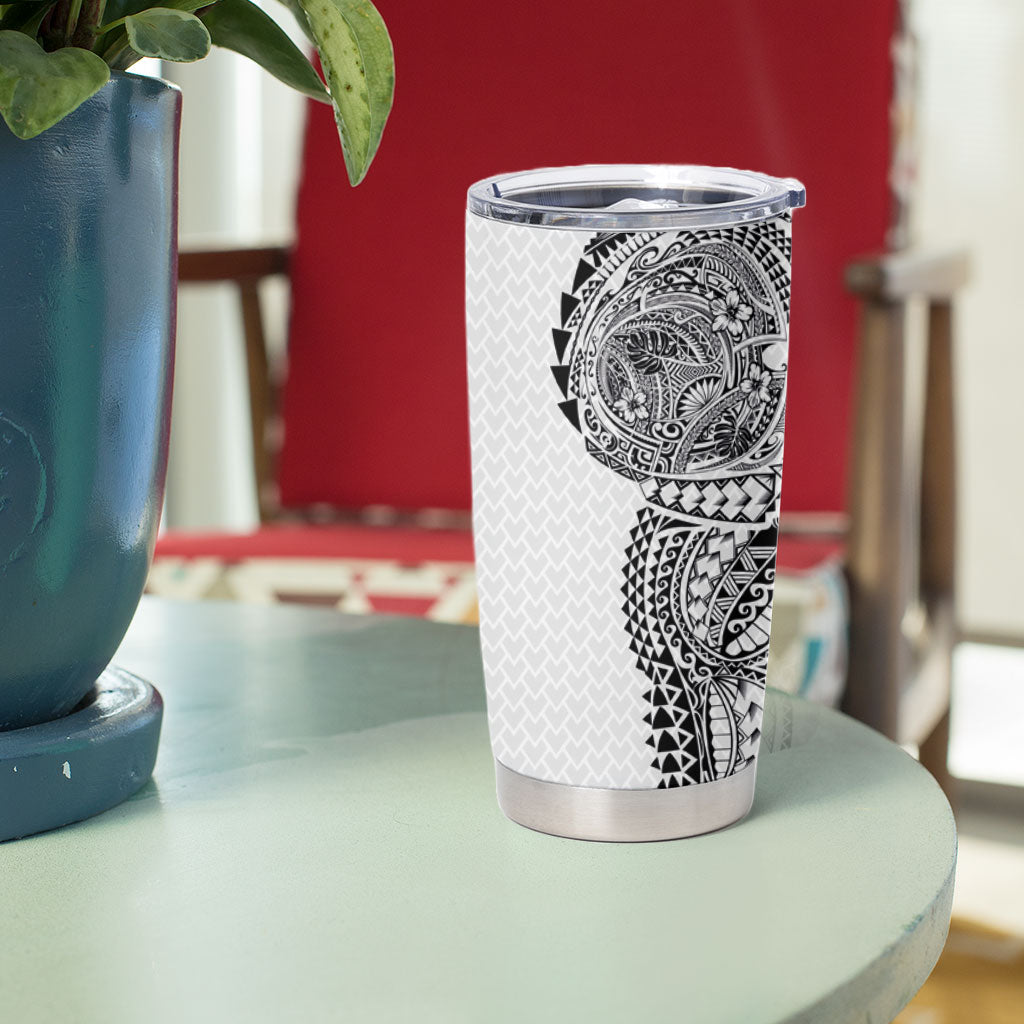 Hawaiian Traditional Tattoos Tumbler Cup Kakau Tribal Tropical Plant Motif White Color