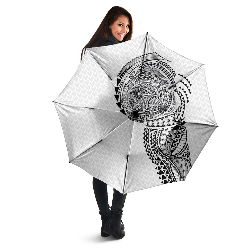 Hawaiian Traditional Tattoos Umbrella Kakau Tribal Tropical Plant Motif White Color
