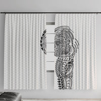 Hawaiian Traditional Tattoos Window Curtain Kakau Tribal Tropical Plant Motif White Color