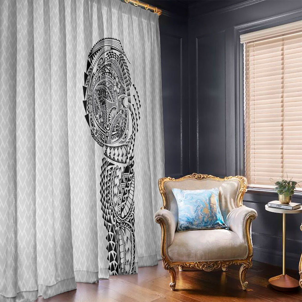 Hawaiian Traditional Tattoos Window Curtain Kakau Tribal Tropical Plant Motif White Color