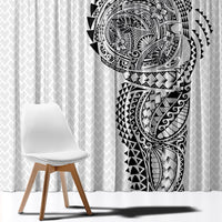 Hawaiian Traditional Tattoos Window Curtain Kakau Tribal Tropical Plant Motif White Color
