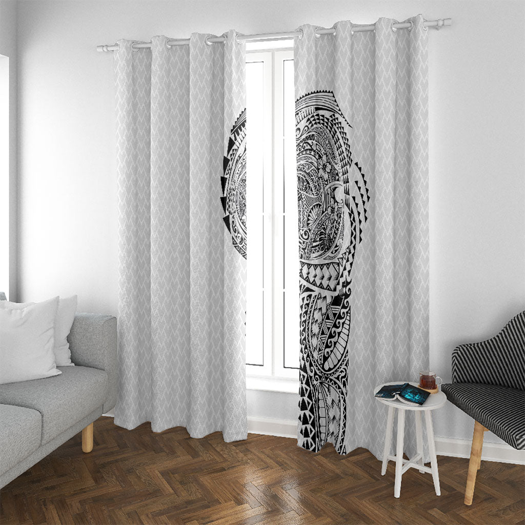 Hawaiian Traditional Tattoos Window Curtain Kakau Tribal Tropical Plant Motif White Color