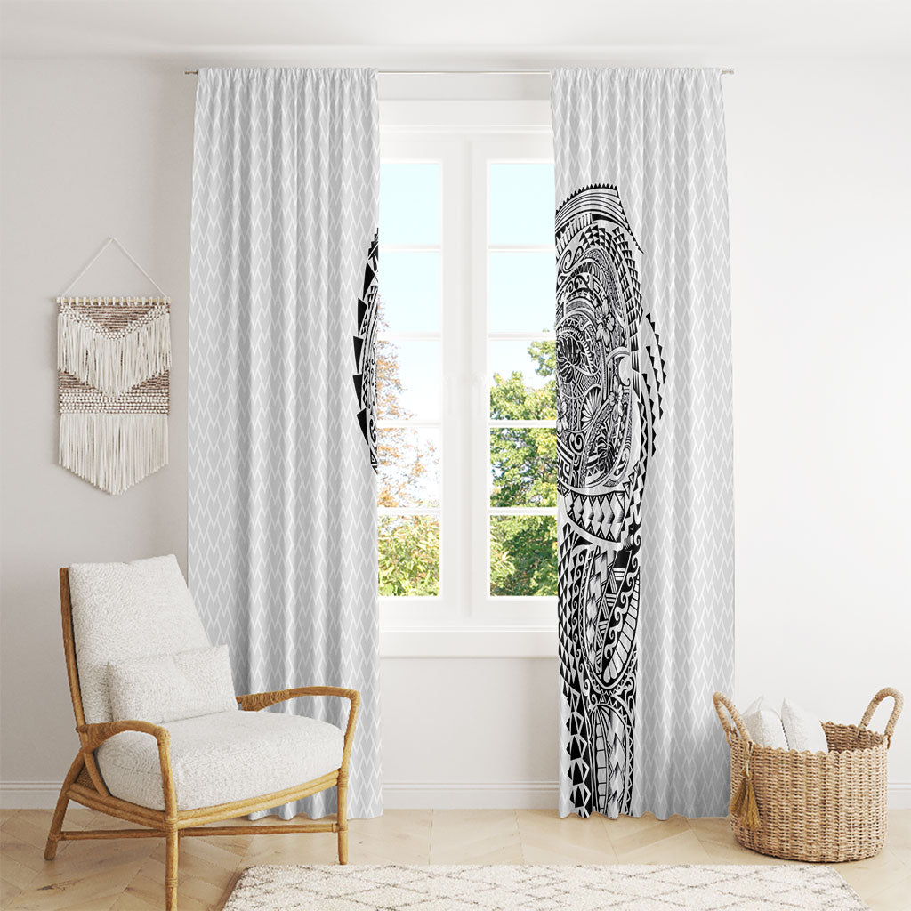 Hawaiian Traditional Tattoos Window Curtain Kakau Tribal Tropical Plant Motif White Color