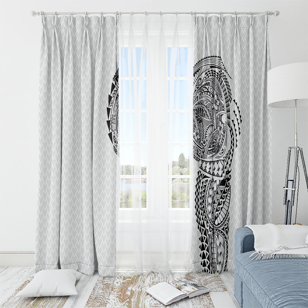 Hawaiian Traditional Tattoos Window Curtain Kakau Tribal Tropical Plant Motif White Color