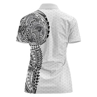 Hawaiian Traditional Tattoos Women Polo Shirt Kakau Tribal Tropical Plant Motif White Color