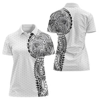 Hawaiian Traditional Tattoos Women Polo Shirt Kakau Tribal Tropical Plant Motif White Color