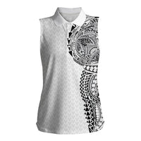 Hawaiian Traditional Tattoos Women Sleeveless Polo Shirt Kakau Tribal Tropical Plant Motif White Color LT03 Female White - Polynesian Pride