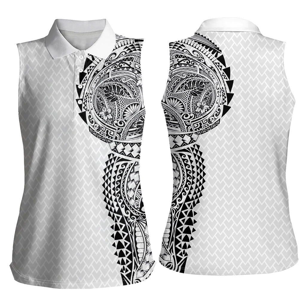 Hawaiian Traditional Tattoos Women Sleeveless Polo Shirt Kakau Tribal Tropical Plant Motif White Color LT03 - Polynesian Pride