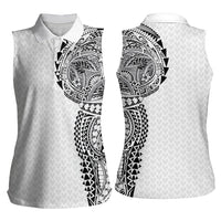 Hawaiian Traditional Tattoos Women Sleeveless Polo Shirt Kakau Tribal Tropical Plant Motif White Color LT03 - Polynesian Pride