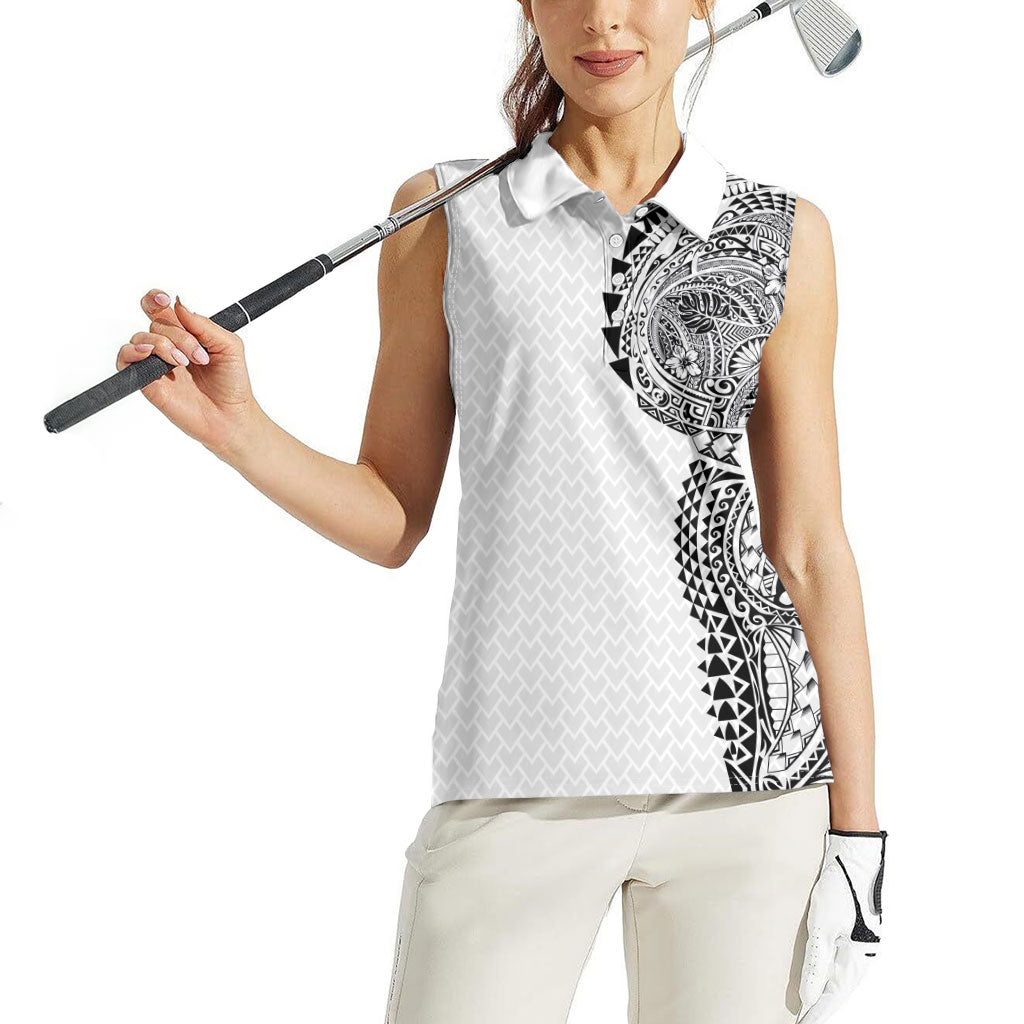 Hawaiian Traditional Tattoos Women Sleeveless Polo Shirt Kakau Tribal Tropical Plant Motif White Color LT03 - Polynesian Pride