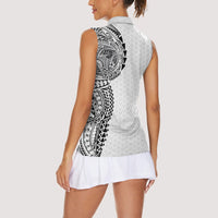 Hawaiian Traditional Tattoos Women Sleeveless Polo Shirt Kakau Tribal Tropical Plant Motif White Color LT03 - Polynesian Pride