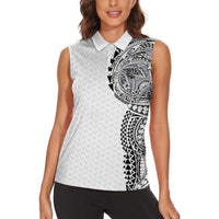 Hawaiian Traditional Tattoos Women Sleeveless Polo Shirt Kakau Tribal Tropical Plant Motif White Color LT03 - Polynesian Pride