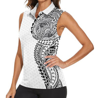 Hawaiian Traditional Tattoos Women Sleeveless Polo Shirt Kakau Tribal Tropical Plant Motif White Color LT03 - Polynesian Pride