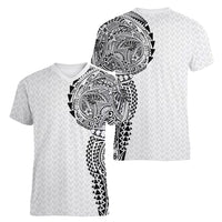 Hawaiian Traditional Tattoos Women V-Neck T-Shirt Kakau Tribal Tropical Plant Motif White Color