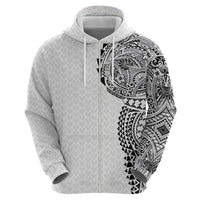 Hawaiian Traditional Tattoos Zip Hoodie Kakau Tribal Tropical Plant Motif White Color