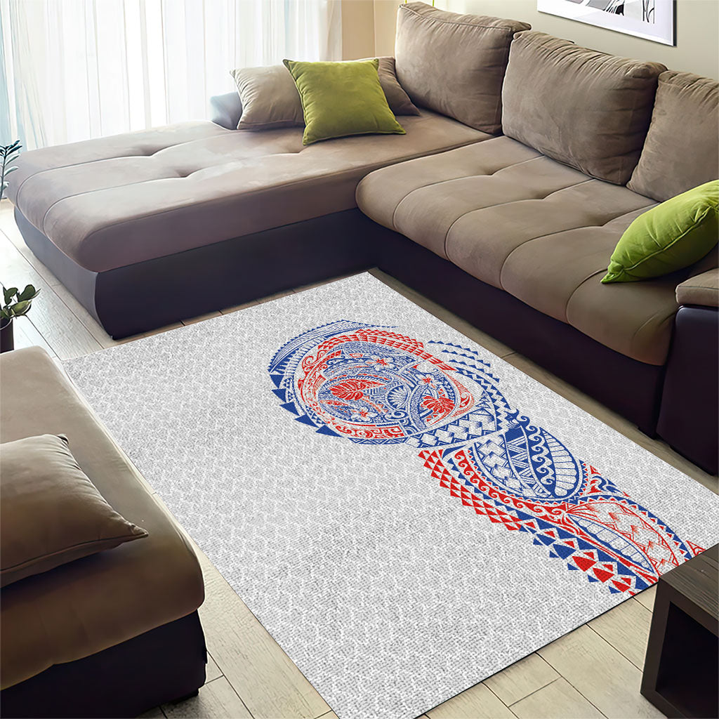 Hawaiian Traditional Tattoos Area Rug Kakau Tribal Tropical Plant Motif Hawaii Flag Color Inspired