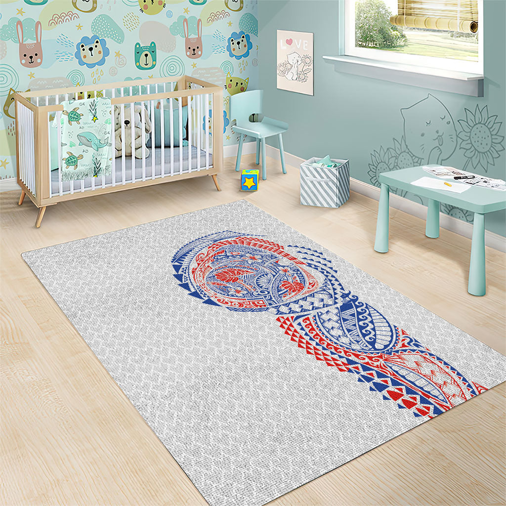 Hawaiian Traditional Tattoos Area Rug Kakau Tribal Tropical Plant Motif Hawaii Flag Color Inspired