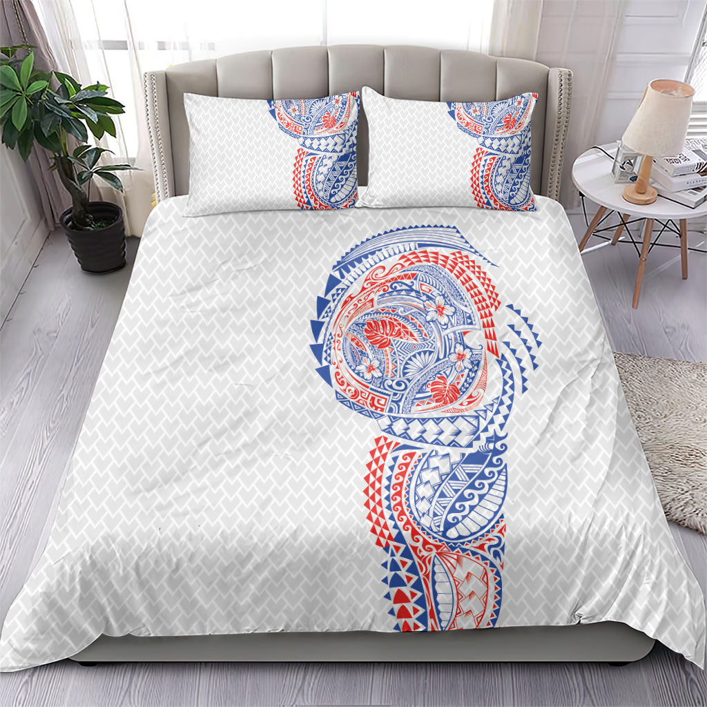Hawaiian Traditional Tattoos Bedding Set Kakau Tribal Tropical Plant Motif Hawaii Flag Color Inspired