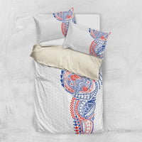 Hawaiian Traditional Tattoos Bedding Set Kakau Tribal Tropical Plant Motif Hawaii Flag Color Inspired
