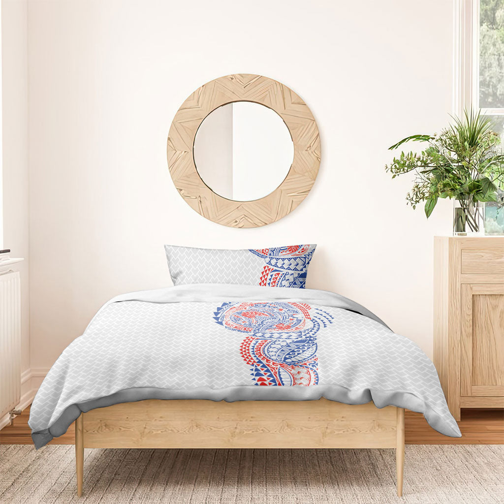 Hawaiian Traditional Tattoos Bedding Set Kakau Tribal Tropical Plant Motif Hawaii Flag Color Inspired