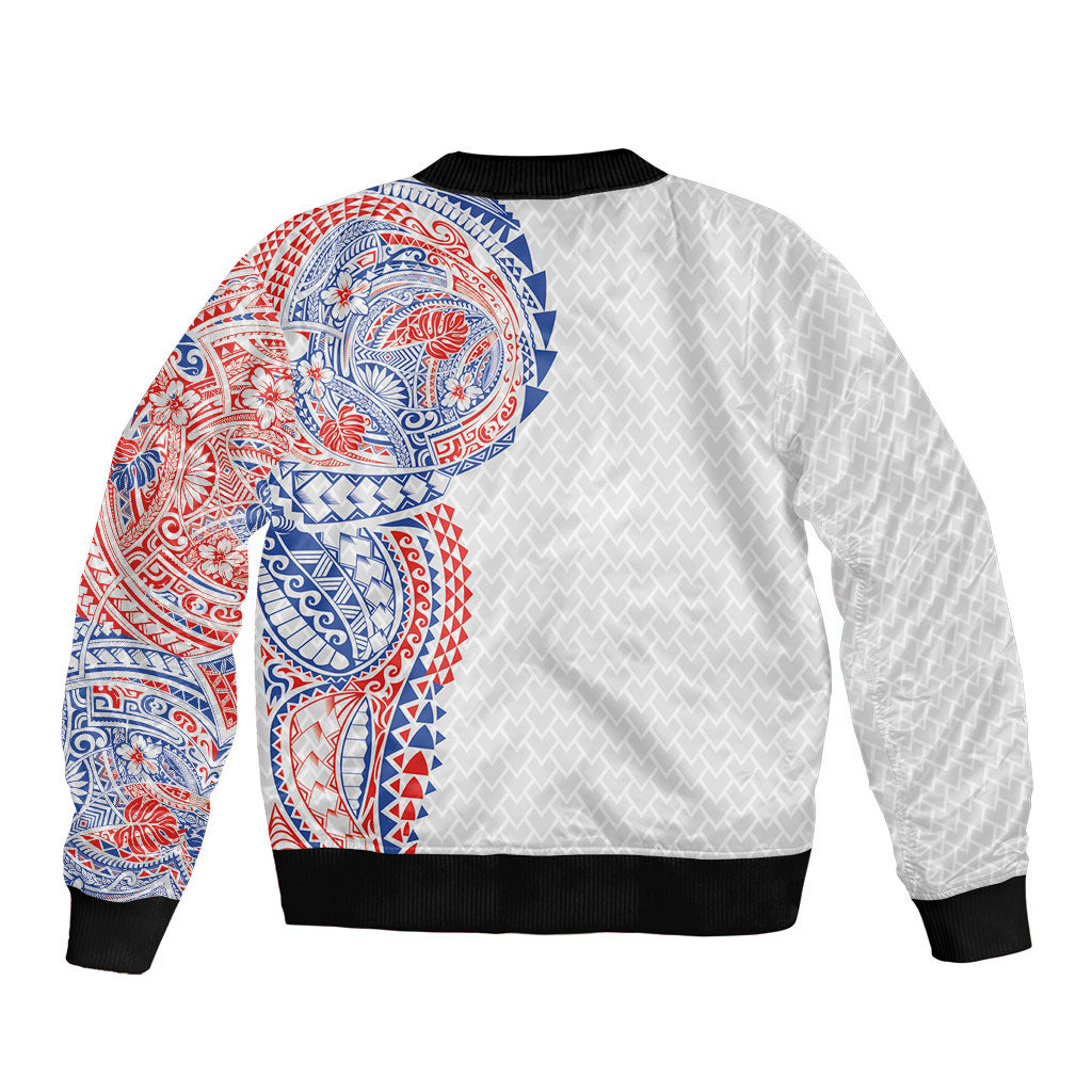 Hawaiian Traditional Tattoos Bomber Jacket Kakau Tribal Tropical Plant Motif Hawaii Flag Color Inspired