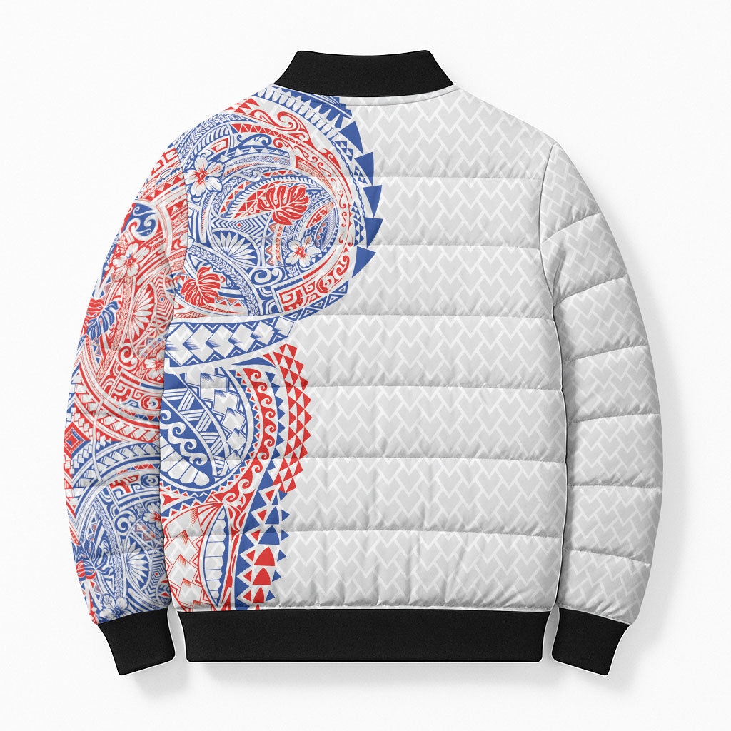 Hawaiian Traditional Tattoos Bomber Puffer Jacket Kakau Tribal Tropical Plant Motif Hawaii Flag Color Inspired