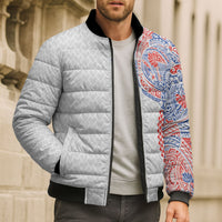 Hawaiian Traditional Tattoos Bomber Puffer Jacket Kakau Tribal Tropical Plant Motif Hawaii Flag Color Inspired