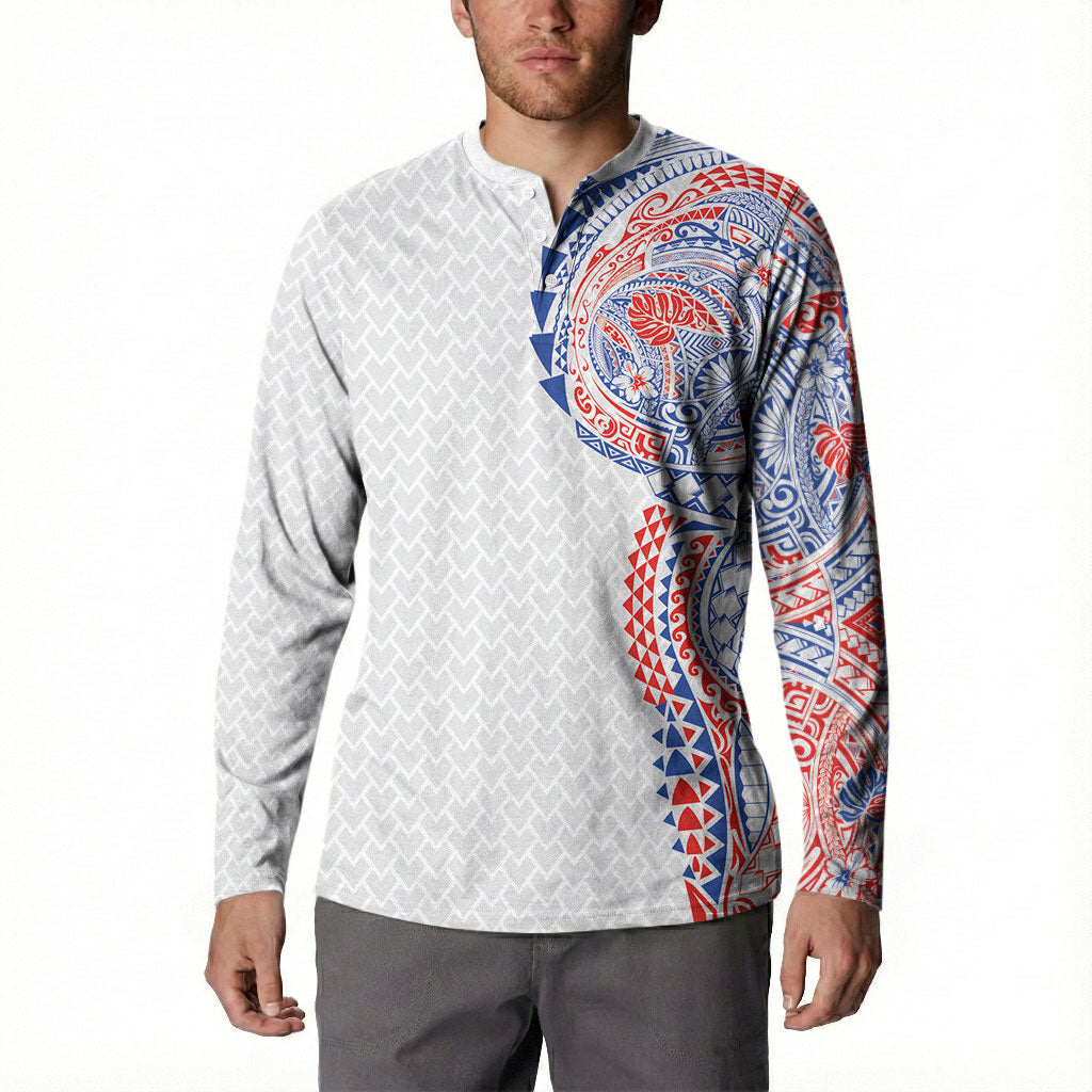 Hawaiian Traditional Tattoos Button Sweatshirt Kakau Tribal Tropical Plant Motif Hawaii Flag Color Inspired