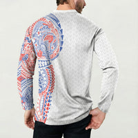 Hawaiian Traditional Tattoos Button Sweatshirt Kakau Tribal Tropical Plant Motif Hawaii Flag Color Inspired