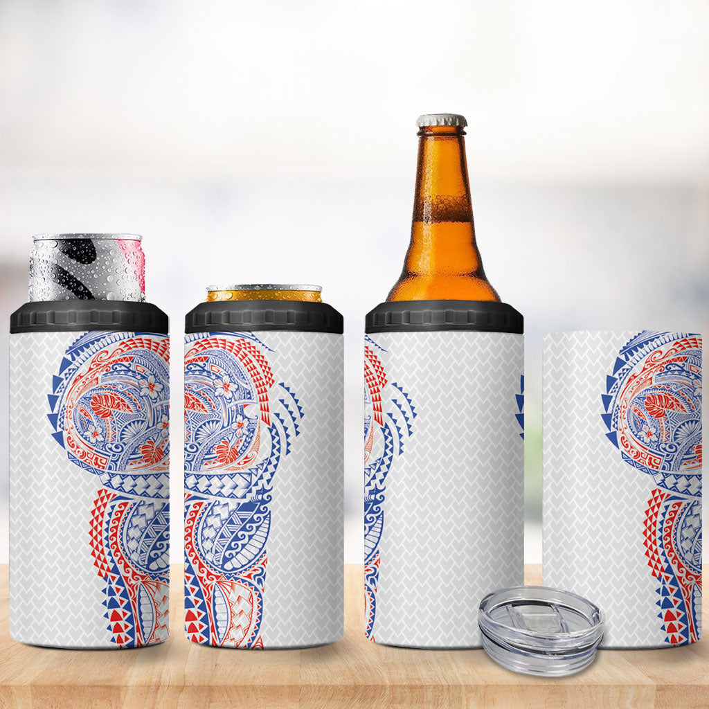 Hawaiian Traditional Tattoos 4 in 1 Can Cooler Tumbler Kakau Tribal Tropical Plant Motif Hawaii Flag Color Inspired