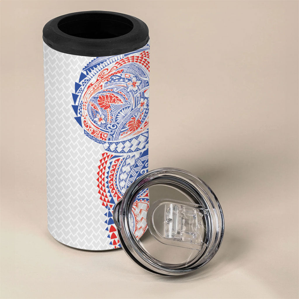 Hawaiian Traditional Tattoos 4 in 1 Can Cooler Tumbler Kakau Tribal Tropical Plant Motif Hawaii Flag Color Inspired
