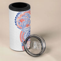 Hawaiian Traditional Tattoos 4 in 1 Can Cooler Tumbler Kakau Tribal Tropical Plant Motif Hawaii Flag Color Inspired