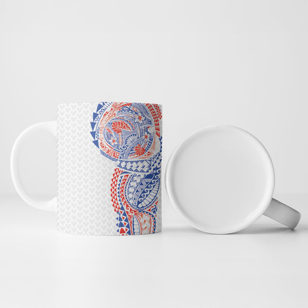 Hawaiian Traditional Tattoos Ceramic Mug Kakau Tribal Tropical Plant Motif Hawaii Flag Color Inspired