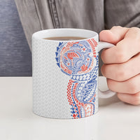 Hawaiian Traditional Tattoos Ceramic Mug Kakau Tribal Tropical Plant Motif Hawaii Flag Color Inspired