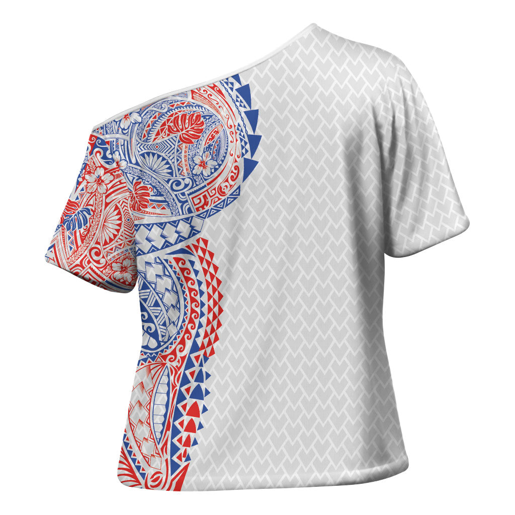 Hawaiian Traditional Tattoos Cross Shoulder Shirt Kakau Tribal Tropical Plant Motif Hawaii Flag Color Inspired