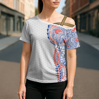 Hawaiian Traditional Tattoos Cross Shoulder Shirt Kakau Tribal Tropical Plant Motif Hawaii Flag Color Inspired