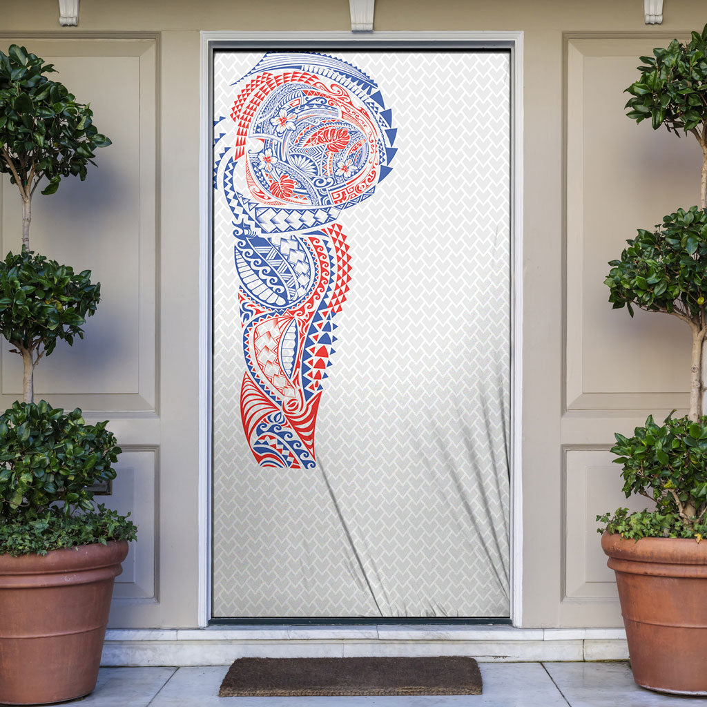 Hawaiian Traditional Tattoos Door Cover Kakau Tribal Tropical Plant Motif Hawaii Flag Color Inspired